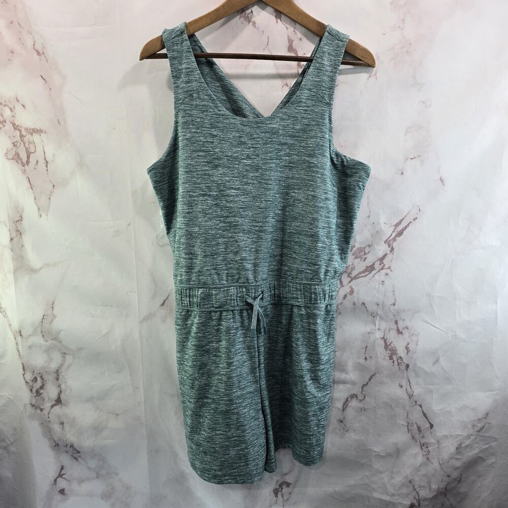 Kuhl Revivr Romper Womens Large Green Aqua Tank Shorts Unitard Active Jumpsuit
